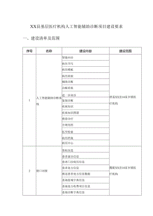 XX县基层医疗机构人工智能辅助诊断项目建设要求.docx