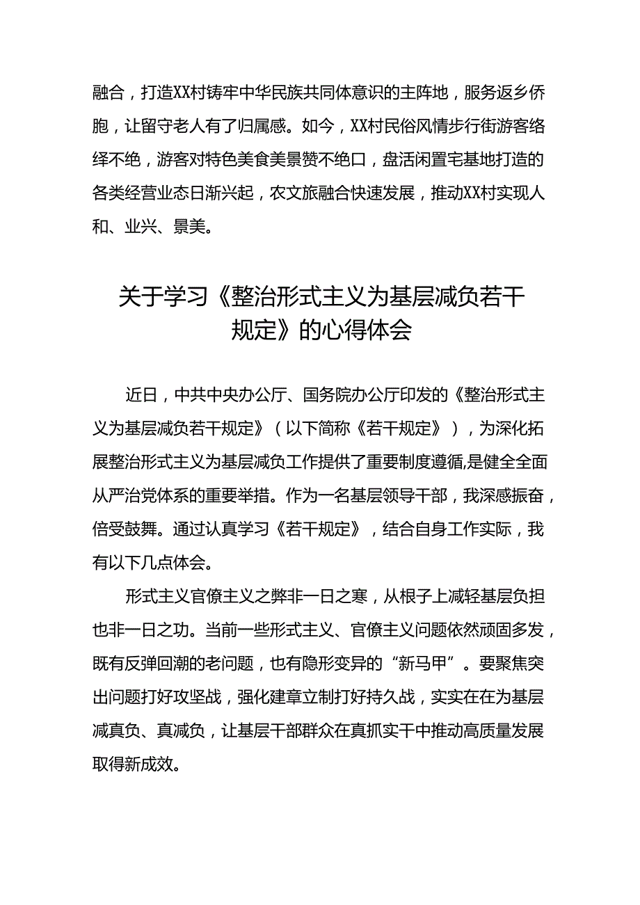 9篇村干部学习《整治形式主义为基层减负若干规定》的心得体会.docx_第2页