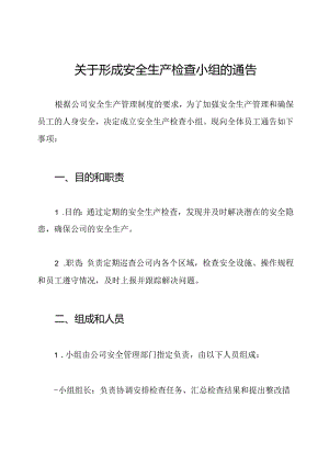 关于形成安全生产检查小组的通告.docx