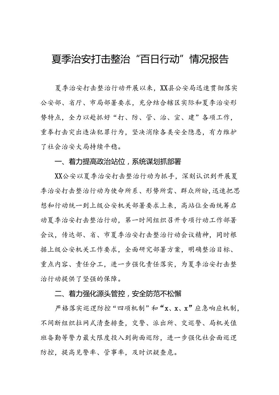 公安夏季治安打击整治行动总结报告2024年13篇.docx_第1页