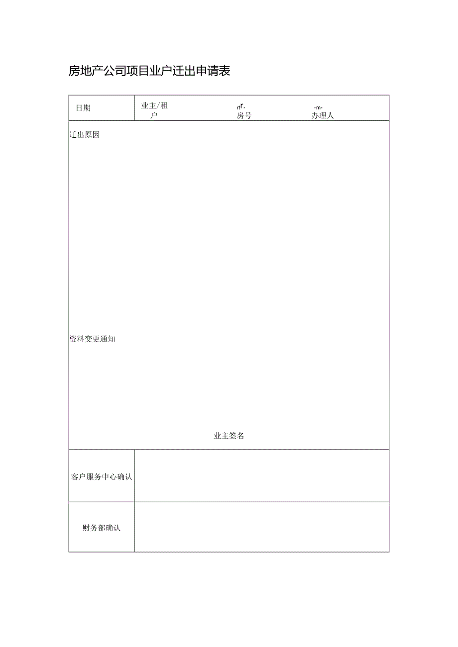 房地产公司项目业户迁出申请表.docx