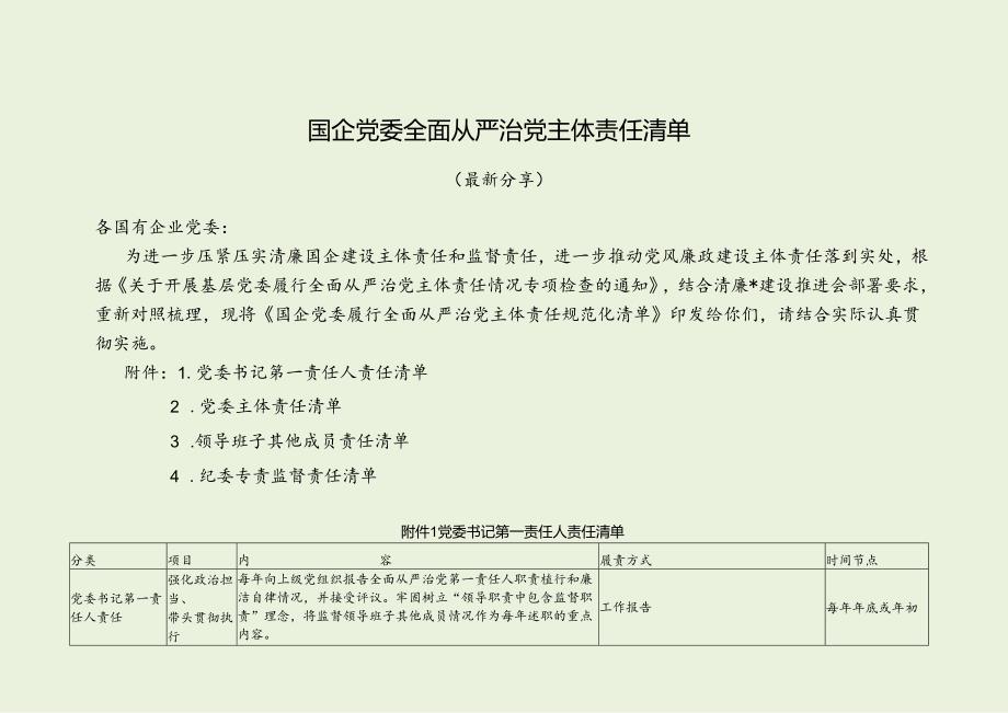 国企党委全面从严治党主体责任清单（最新分享）.docx_第1页