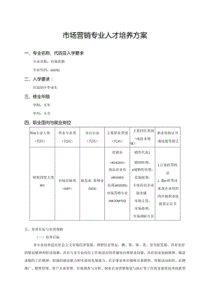 职业技术学院市场营销人才培养方案（五年制）.docx