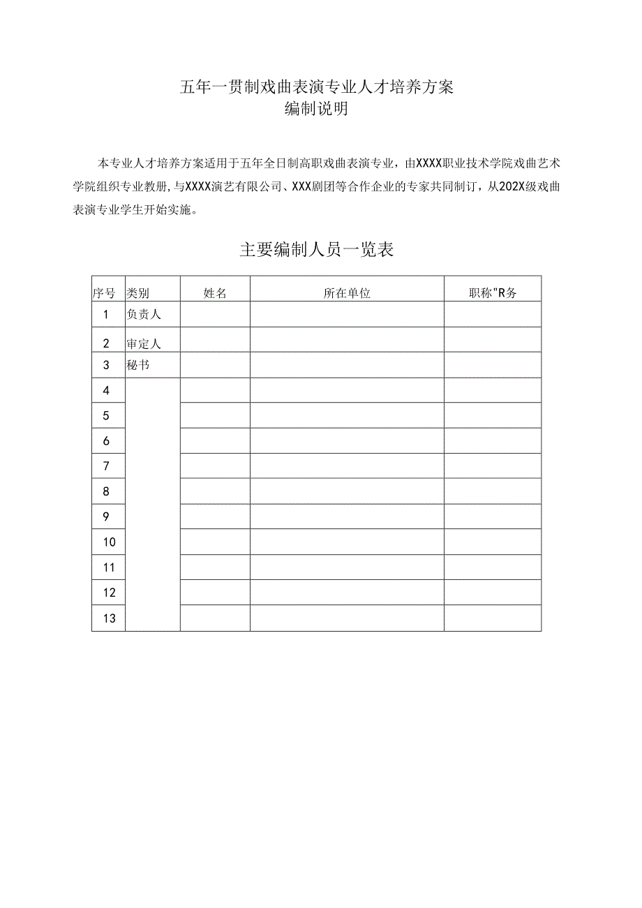 职业技术学院戏曲表演专业五年制人才培养方案.docx_第1页