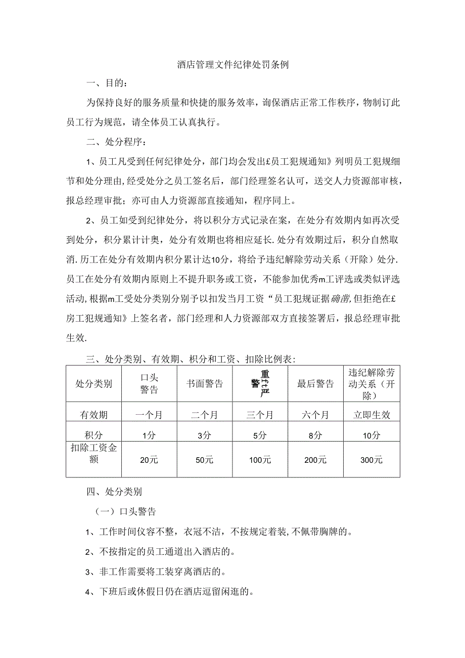 酒店管理文件纪律处罚条例.docx_第1页