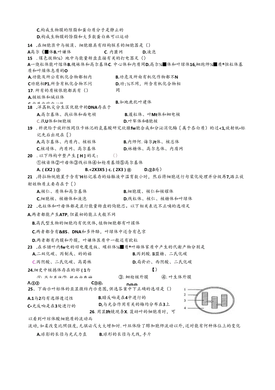 细胞器系统内的分工合作练习题.docx_第2页