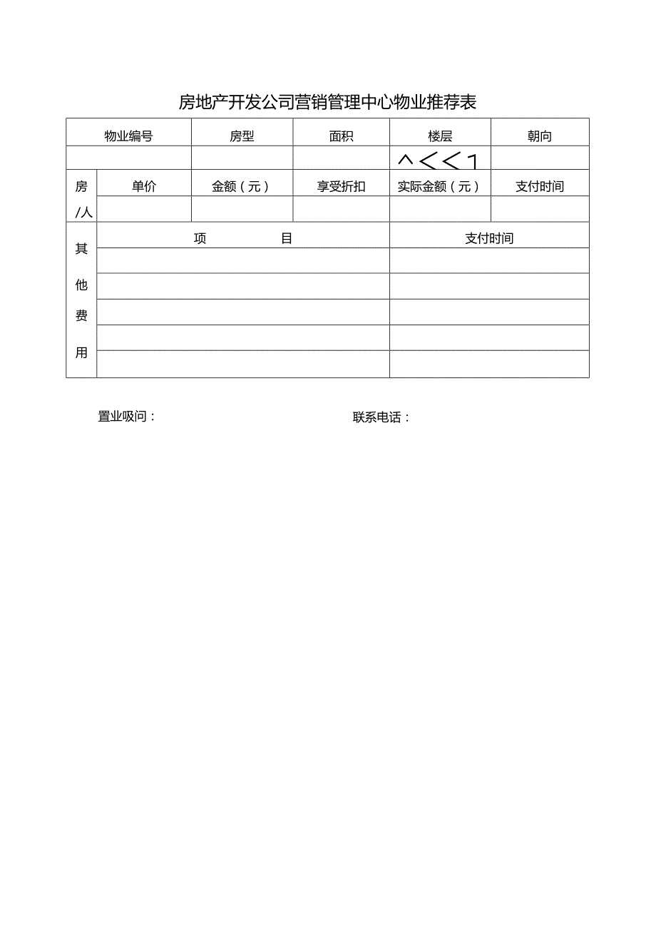 房地产开发公司营销管理中心物业推荐表.docx