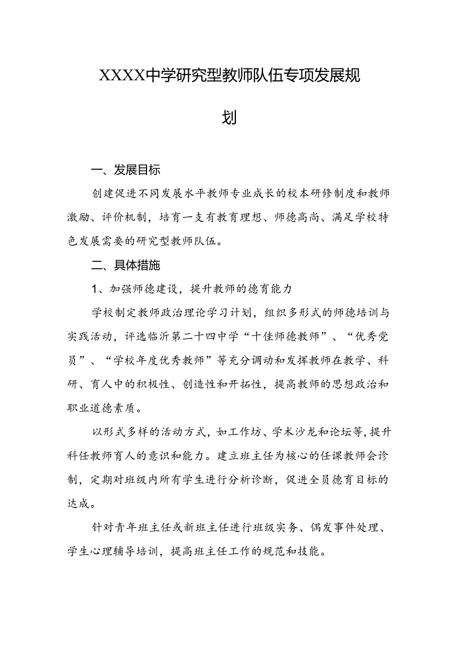 中学研究型教师队伍专项发展规划.docx_第1页