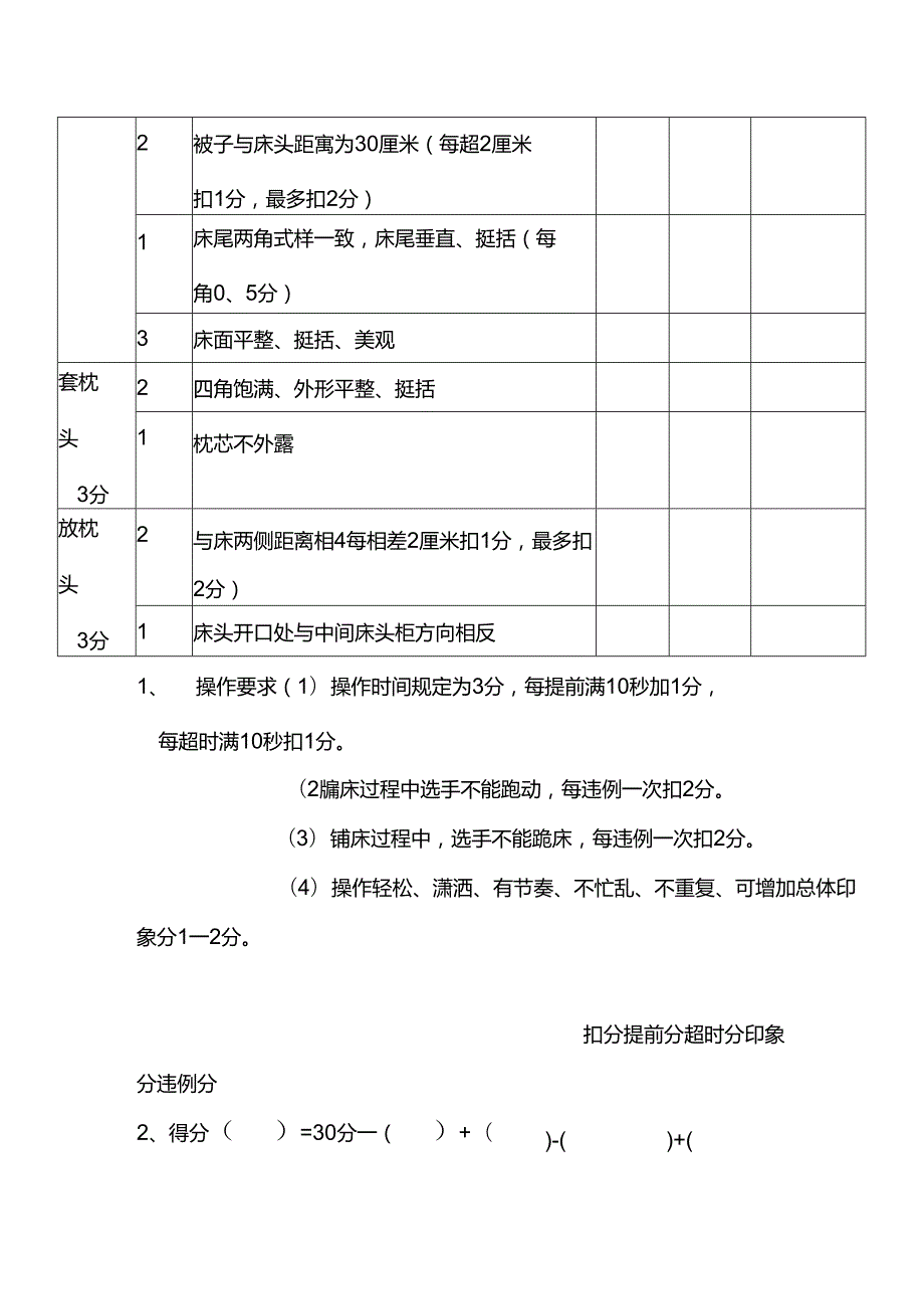 大型酒店客房中式铺床评分表.docx_第2页