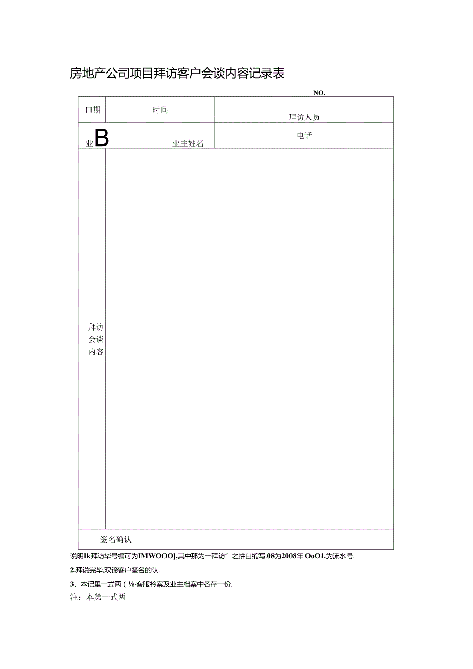 房地产公司项目拜访客户会谈内容记录表.docx_第1页