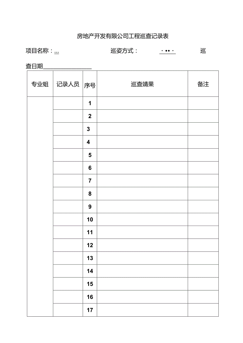 房地产开发有限公司工程巡查记录表.docx_第1页