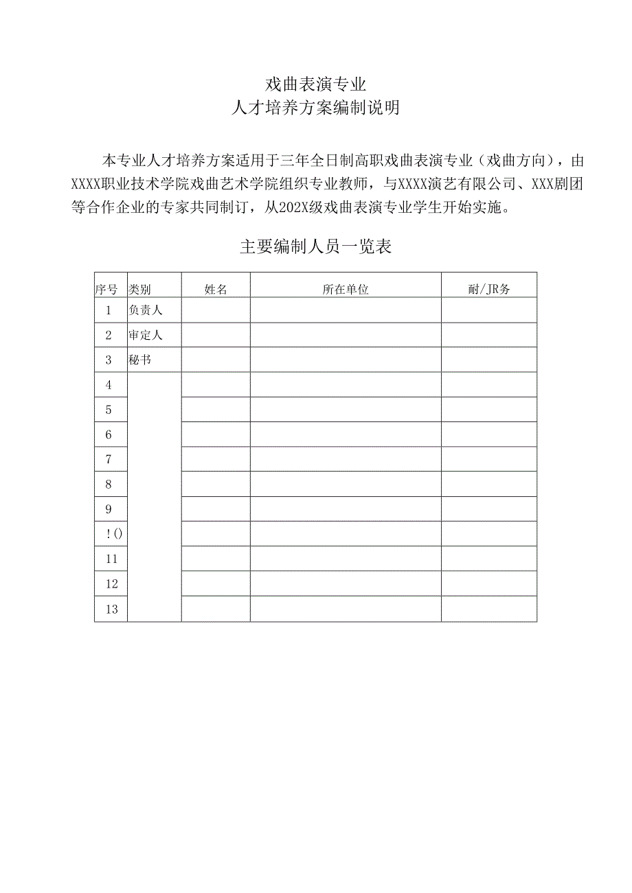 职业技术学院戏曲表演专业三年制人才培养方案.docx_第1页