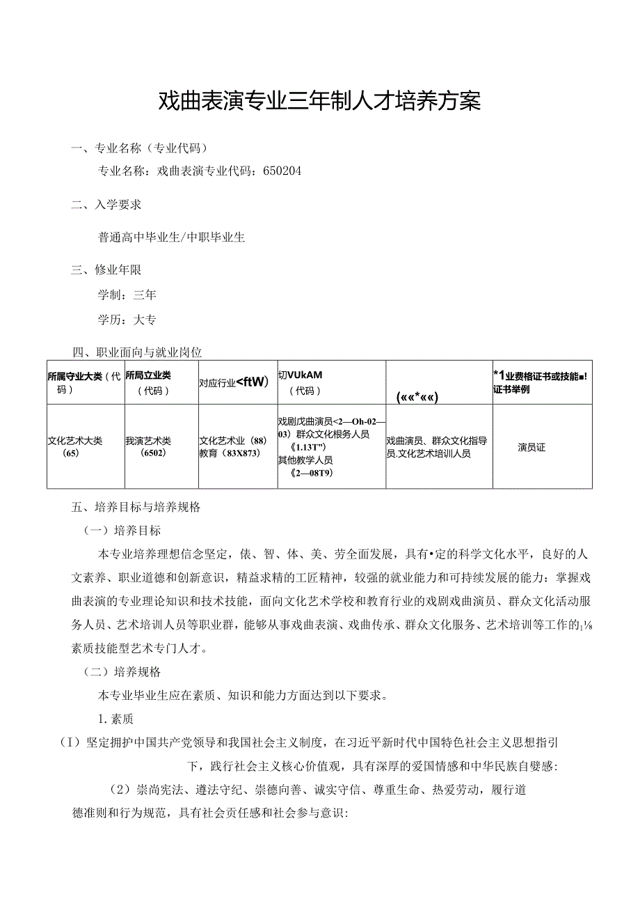 职业技术学院戏曲表演专业三年制人才培养方案.docx_第2页