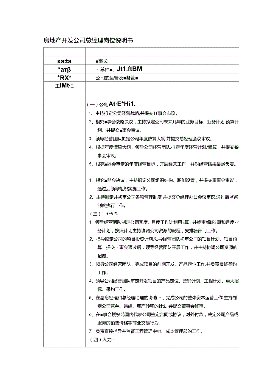 房地产开发公司总经理岗位说明书.docx_第1页