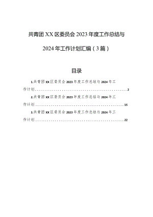 共青团xx区委员会2023年度工作总结与2024年工作计划汇编（3篇）.docx