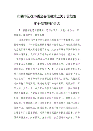 市委书记在市委全会闭幕式上关于贯彻落实全会精神的讲话.docx