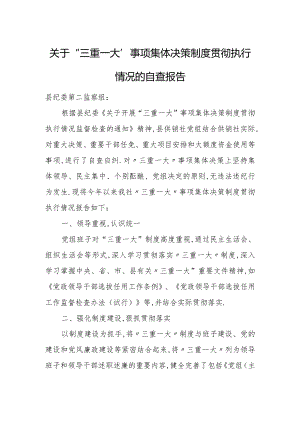 关于“三重一大”事项集体决策制度贯彻执行情况的自查报告.docx