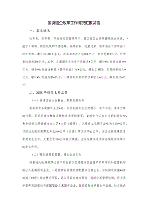 国资国企改革工作情况汇报发言.docx