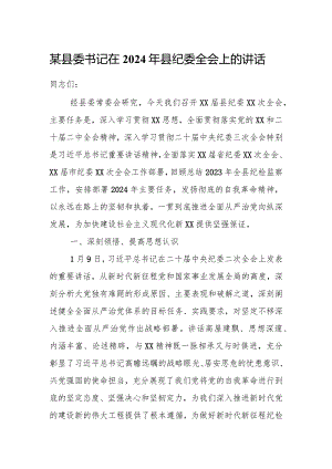 某县委书记在2024年县纪委全会上的讲话.docx