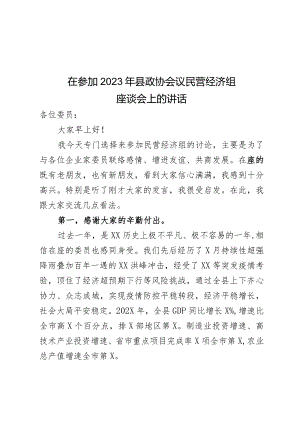 在参加2023年县政协会议民营经济组座谈会上的讲话.docx