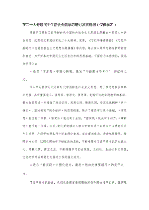 在民主生活会会前学习研讨发言提纲.docx