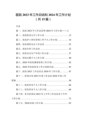 医院2023年工作总结和2024年工作计划15篇（完整版）.docx