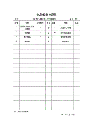 监理部办公物品申报表.docx