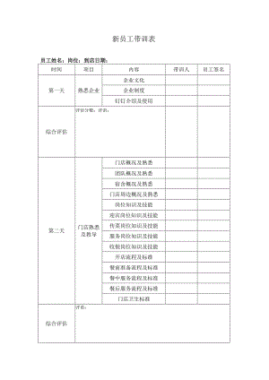 中餐公司新员工带训表.docx