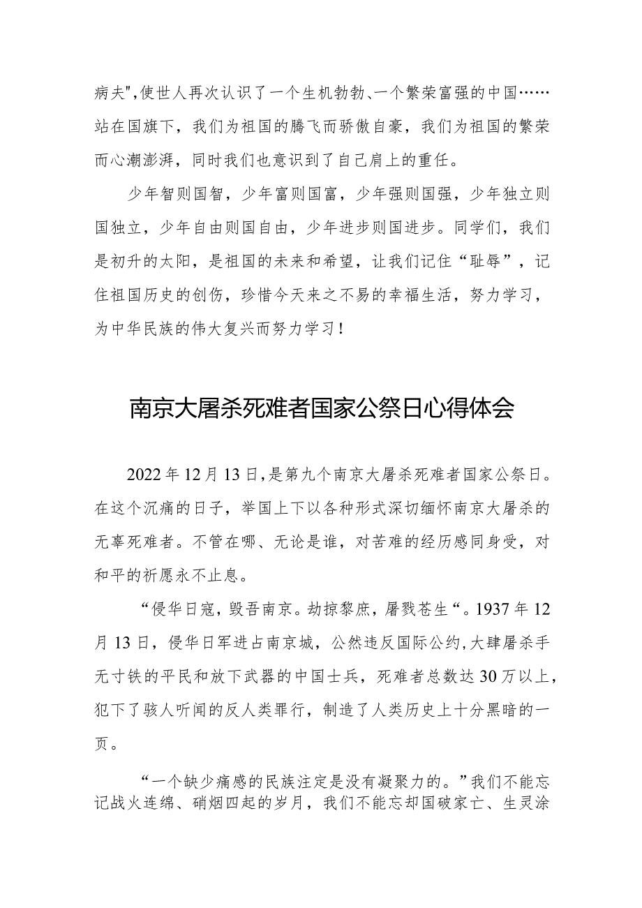 南京大屠杀死难者国家公祭日心得体会范本合辑.docx_第2页