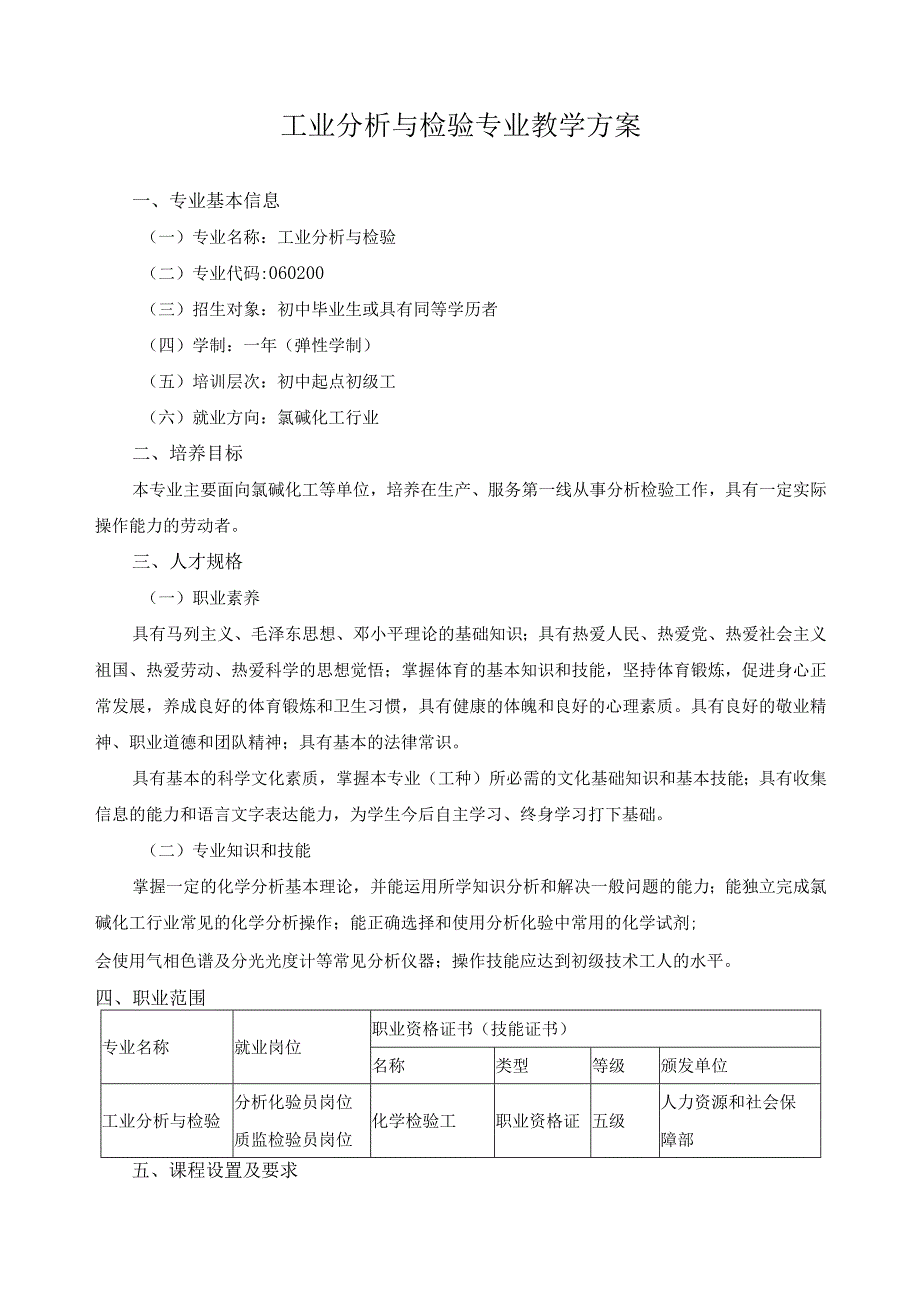 工业分析与检验专业教学方案.docx_第1页