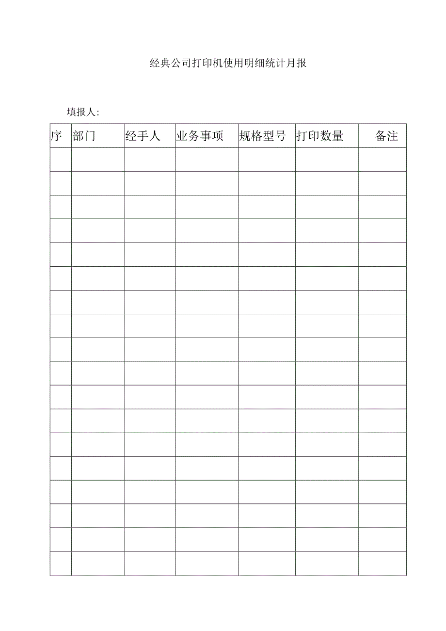 经典公司打印机使用明细统计月报.docx_第1页