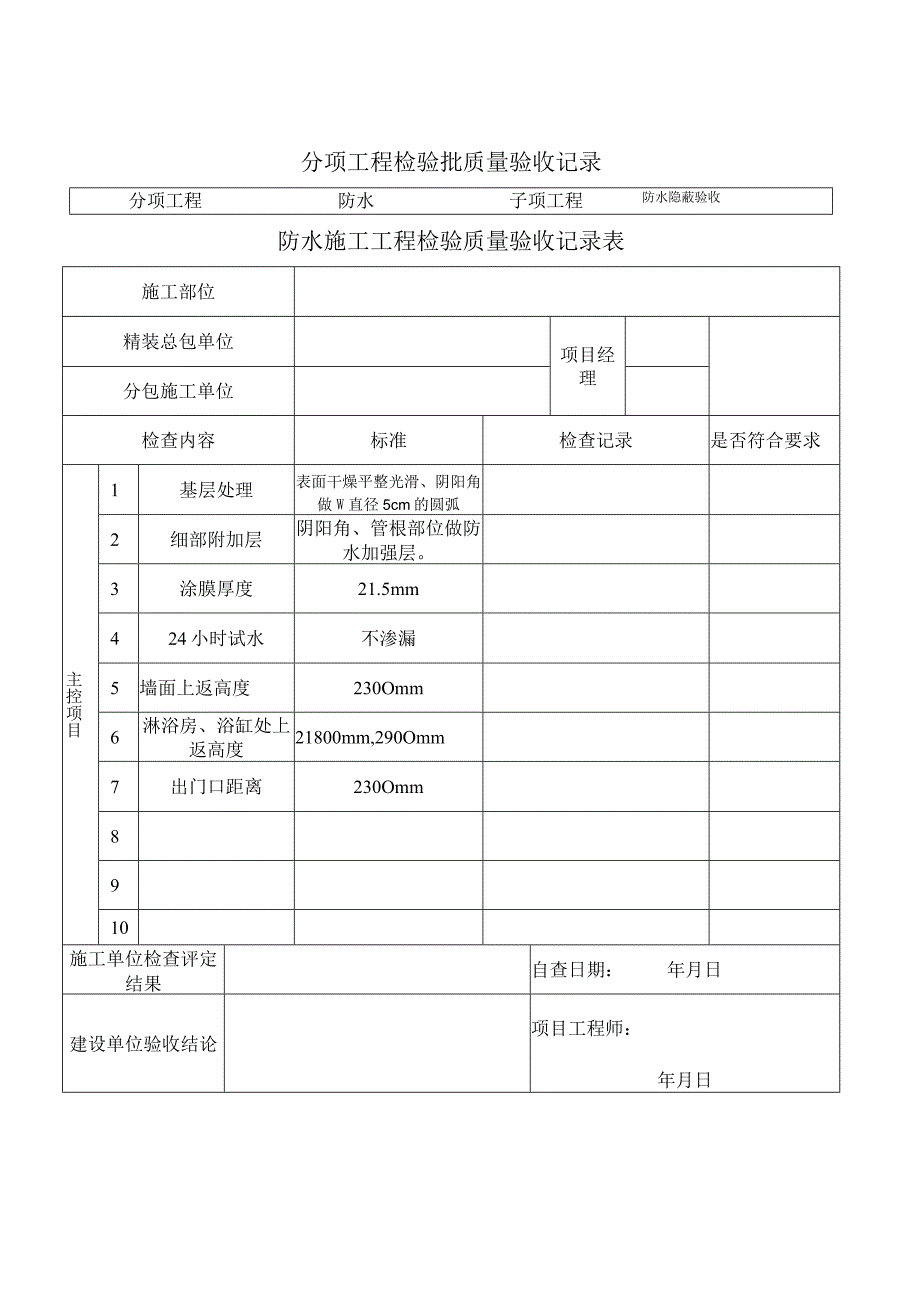 防水隐蔽施工工程质量验收表格.docx_第1页