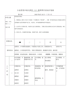 小金星兆丰幼儿园中1班班周日活动计划表.docx