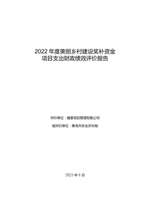 2022年度美丽乡村建设奖补资金项目支出财政绩效评价报告.docx