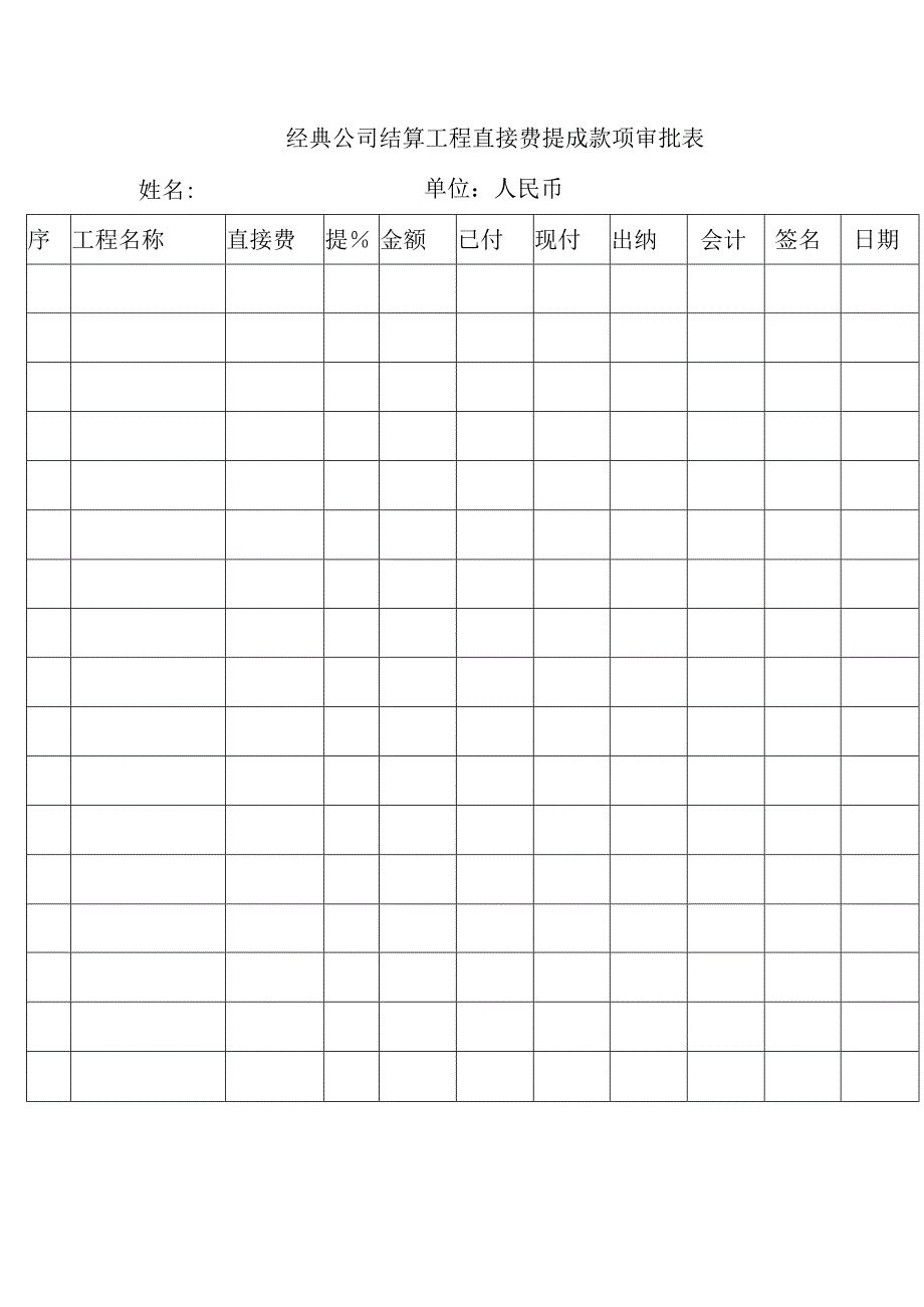 经典公司结算工程直接费提成款项审批表.docx_第1页