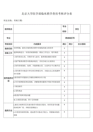 北京大学医学部临床教学查房考核评分表科室名称考核日期.docx