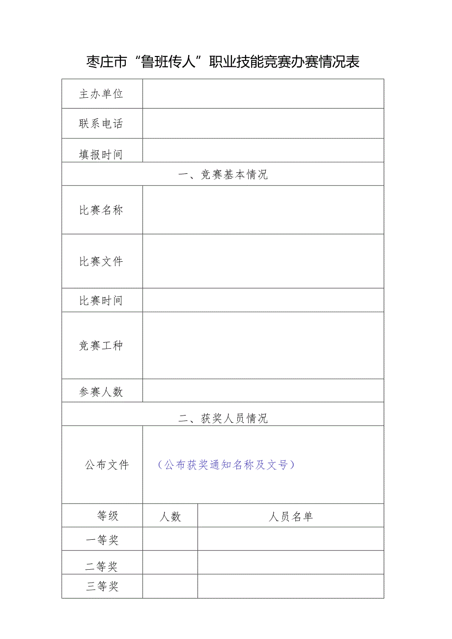 枣庄市“鲁班传人”职业技能竞赛办赛情况表.docx_第1页