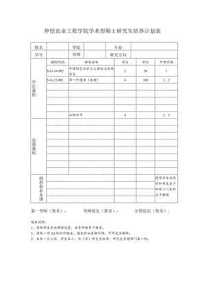 仲恺农业工程学院学术型硕士研究生培养计划表.docx