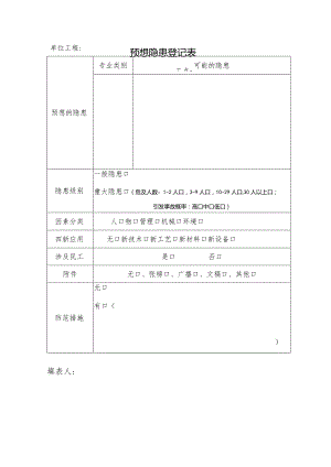 预想隐患登记表（表1）.docx