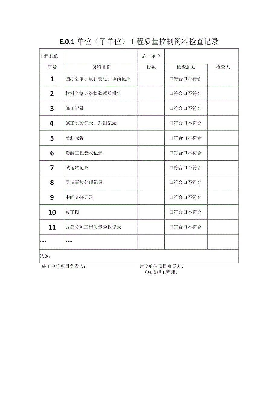 质量控制资料检查记录.docx_第1页