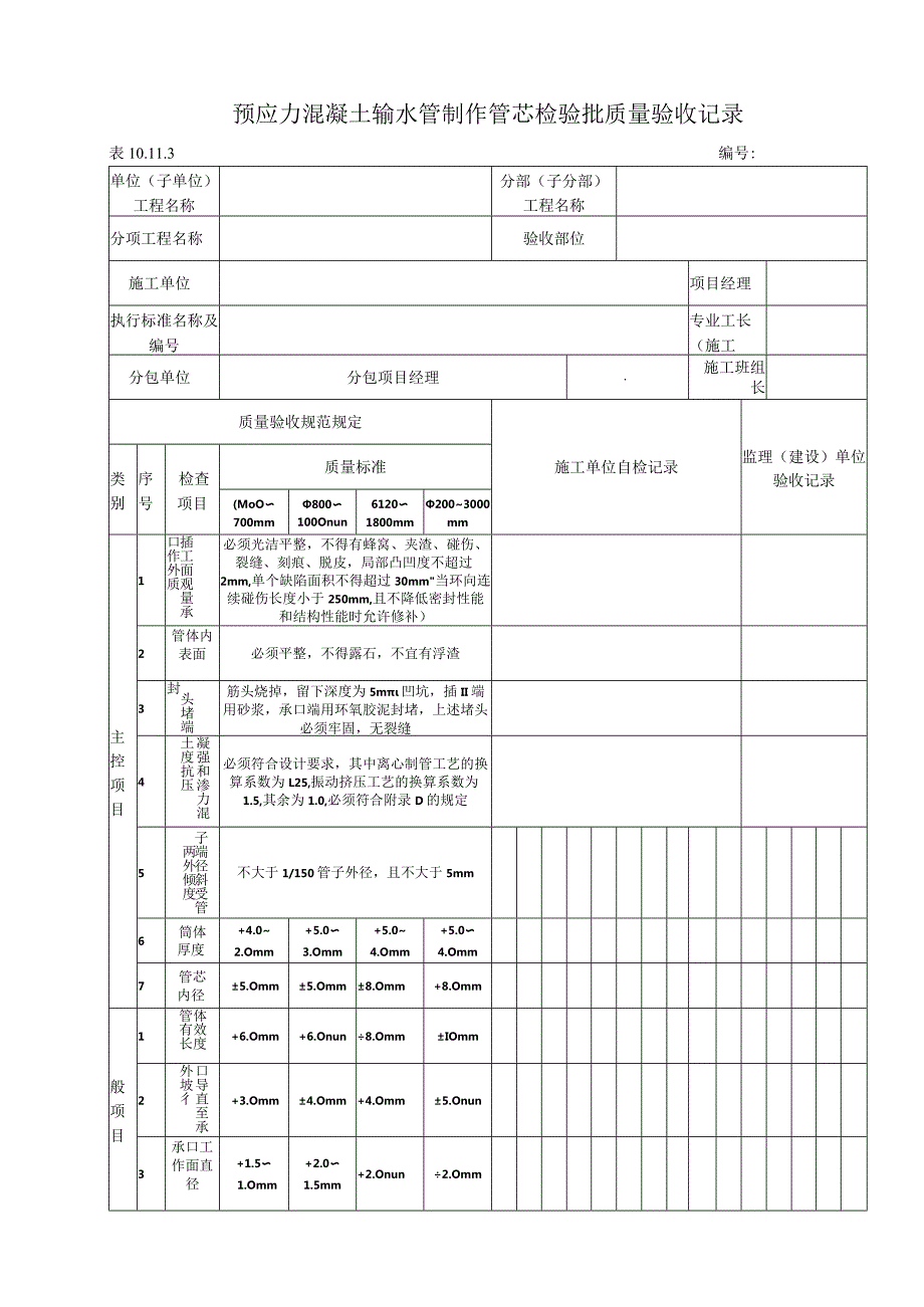 10.11.3 预应力混凝土输水管制作管芯质量标准和检验方法.docx_第1页