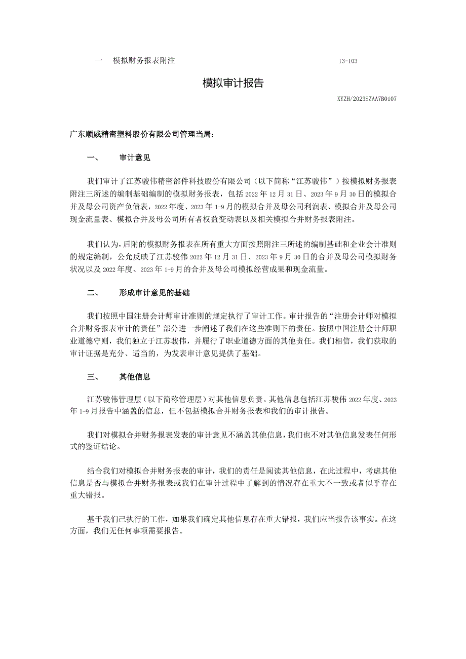 顺威股份：江苏骏伟精密部件科技股份有限公司模拟审计报告.docx_第2页