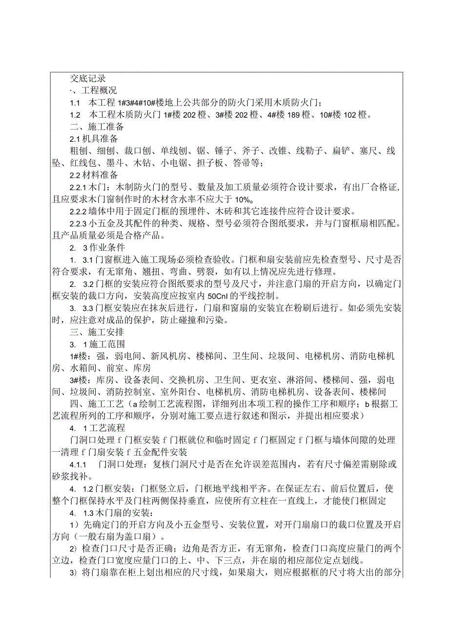 041-木质防火门安装技术交底.docx_第1页