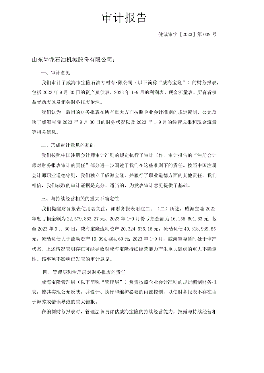 山东墨龙：威海市宝隆石油专材有限公司审计报告.docx_第2页