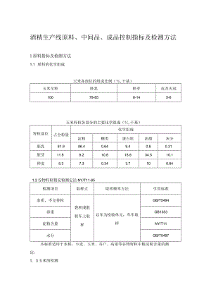 酒精生产线原料、中间品、成品控制指标及检测方法.docx