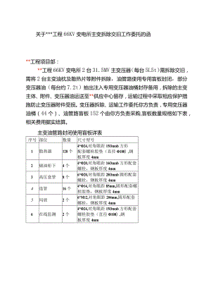 关于工程66KV变电所主变拆除交旧工作委托的函7.24.docx