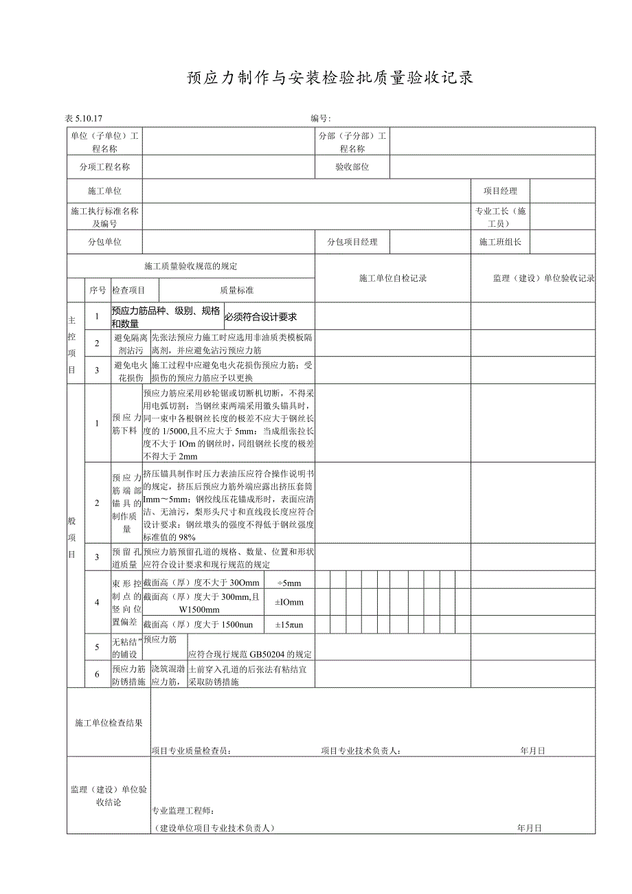 5.10.17预应力制作与安装检验批质量验收记录.docx_第1页