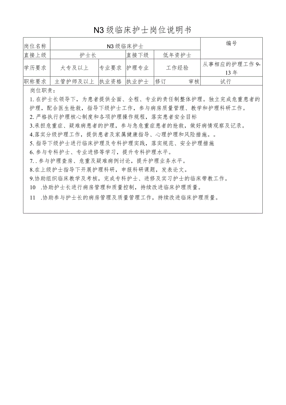 N3级临床护士岗位说明书.docx_第1页