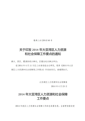 2014年大亚湾区人力资源和社会保障工作要点.docx