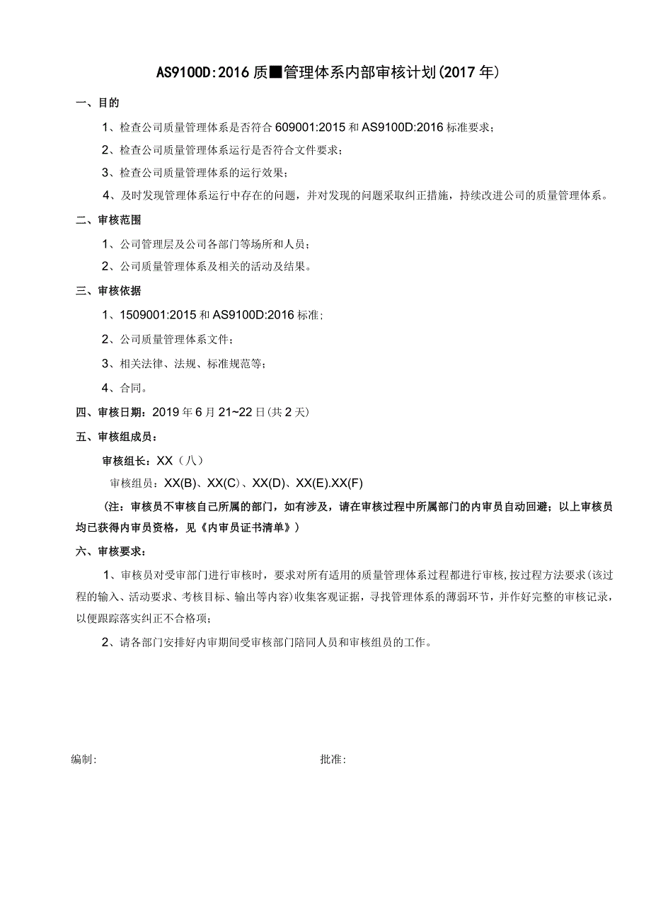 AS9100D年度审核计划、首次会议记录、内审检查表、末次会议记录、不合格报告、内审NCR清单、内部审核报告（按过程）.docx_第2页